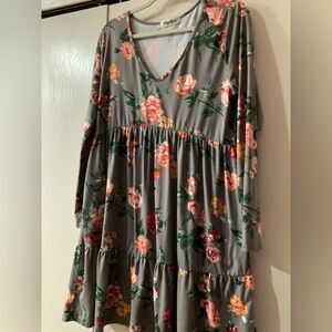 LuLaRoe Gray Floral Long Sleeve Dress